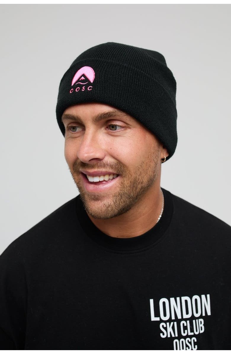 OOSC Classique Beanie - Black with Pink Logo, Alternate, color, Black With Pink Logo