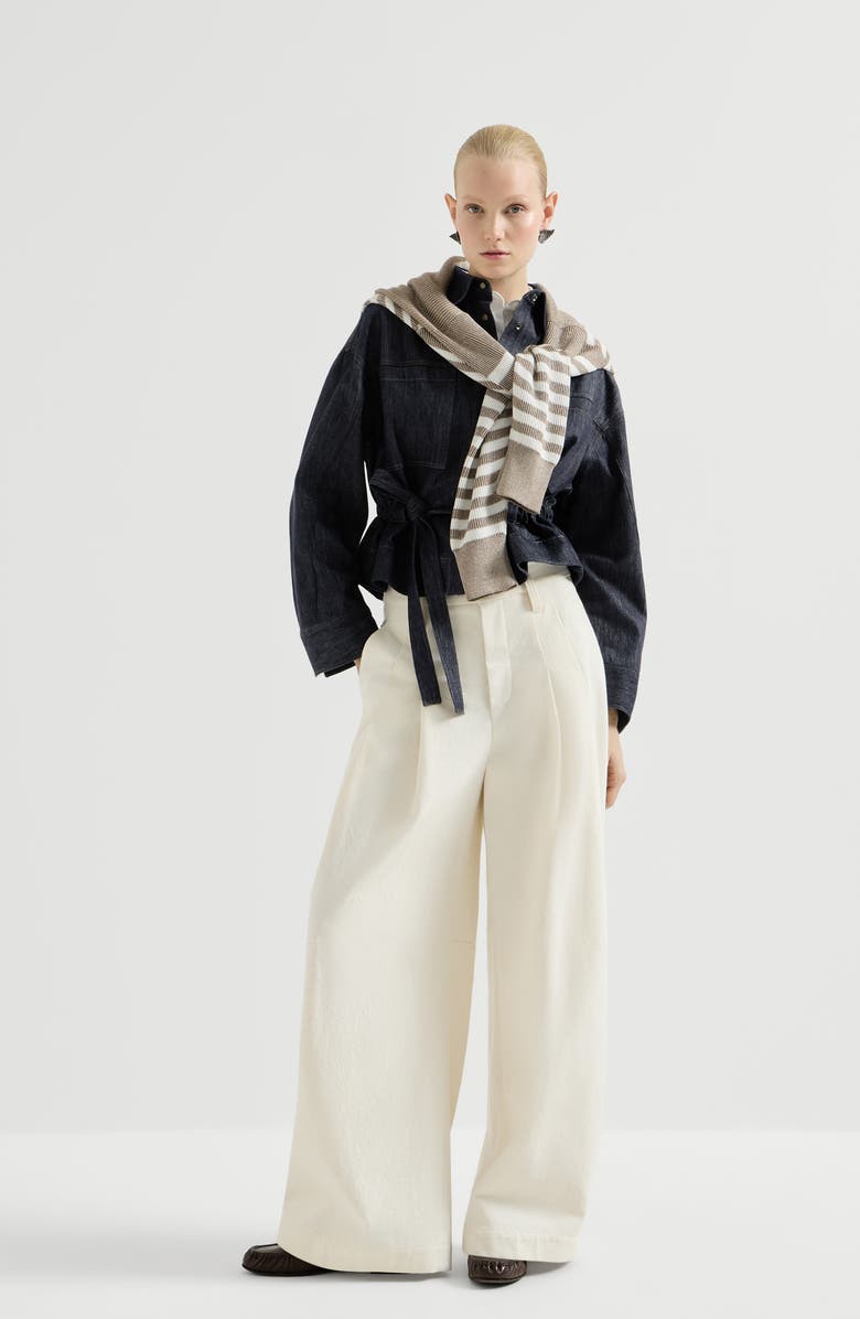 Brunello Cucinelli Denim-effect twill cropped shirt, Alternate, color, Dark Denim