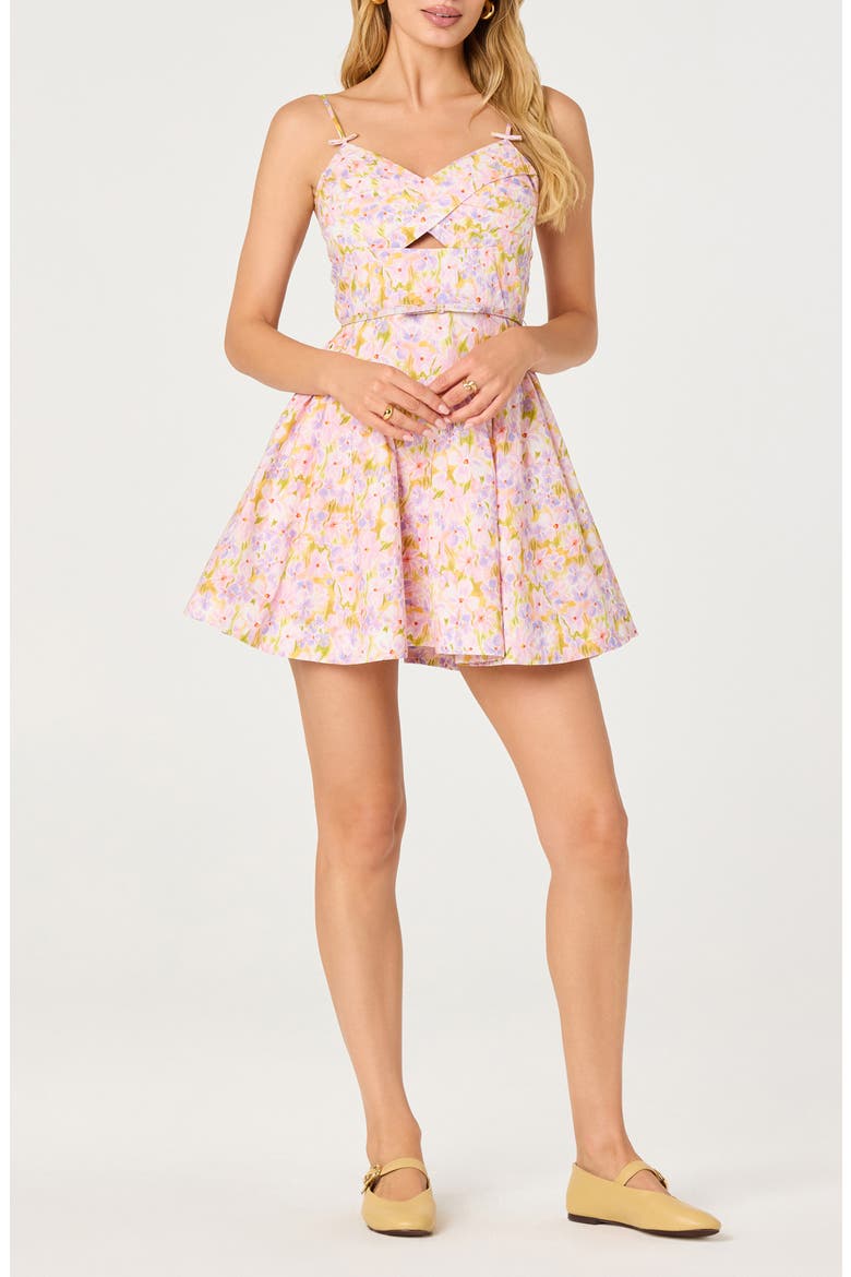 Isha Floral Cutout Minidress, Main, color, PINK LILAC FLORAL