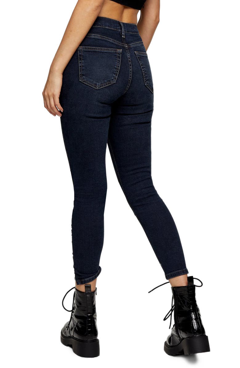 Topshop Jamie High Waist Ripped Hem Skinny Jeans, Alternate, color, 