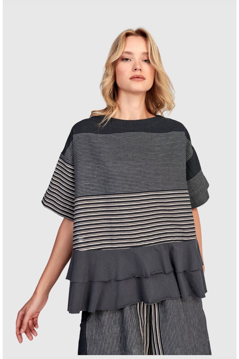 Sandbar Ruffle Top, Main, color, Slate Stripes