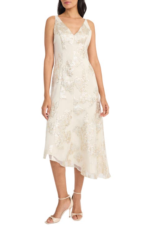 Floral Sequin Asymmetric Midi Dress