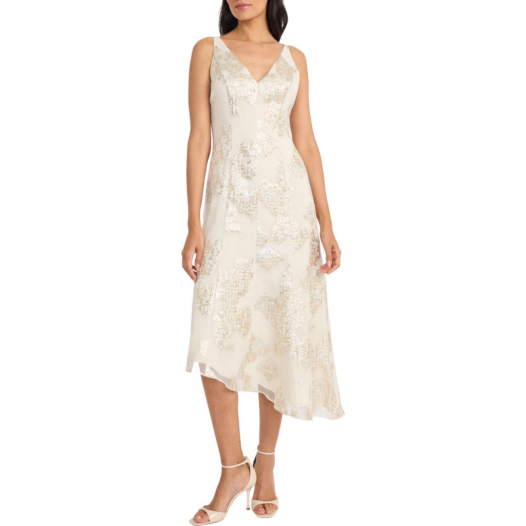 Maggy London Floral Sequin Asymmetric Midi Dress