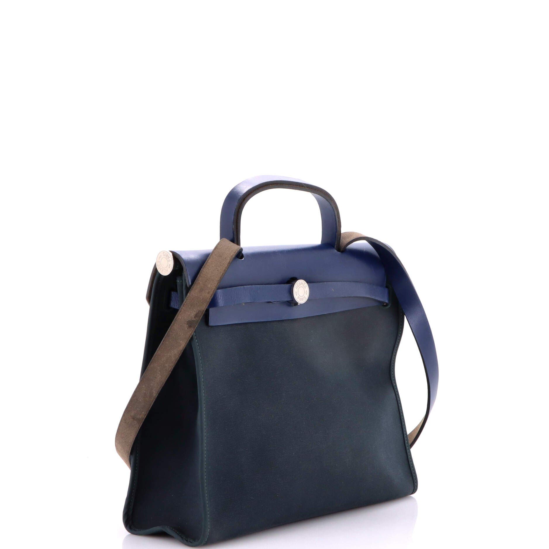 Pre-Owned Hermes Herbag Zip Leather and Toile 31, Alternate, color, Bleu Orage