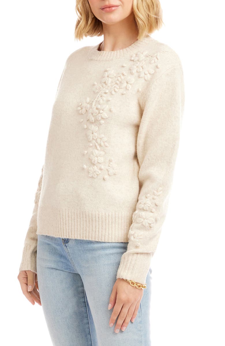 Karen Kane Hand Embroidered Sweater, Alternate, color, Light Oatmeal