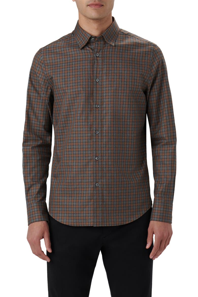 Karl Check Button-Up Shirt, Main, color, CHESTNUT