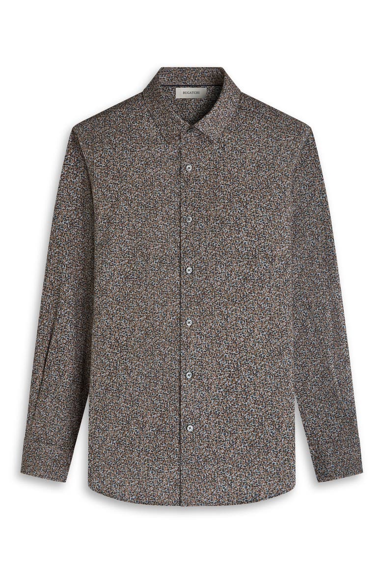 Julian Shaped Fit Leaf Print Cotton Button-Up Shirt, Alternate, color, SIENNA