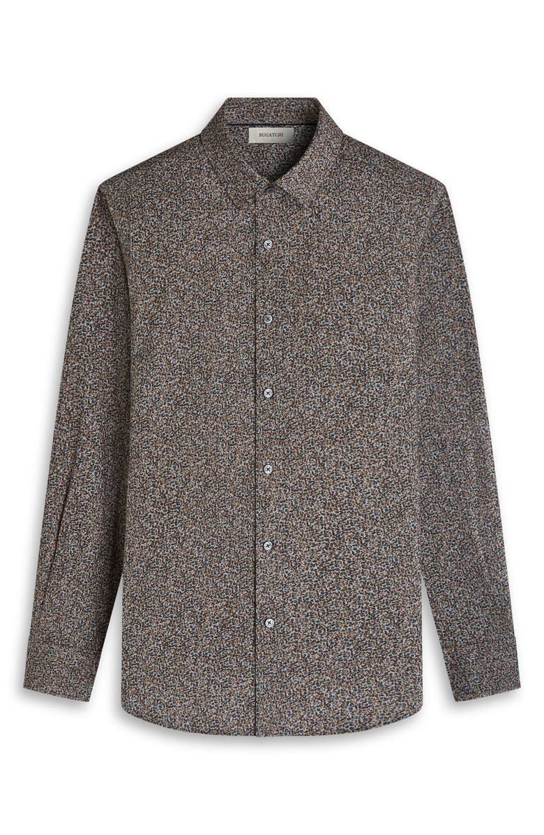 Bugatchi Julian Shaped Fit Leaf Print Cotton Button-Up Shirt, Alternate, color, Sienna