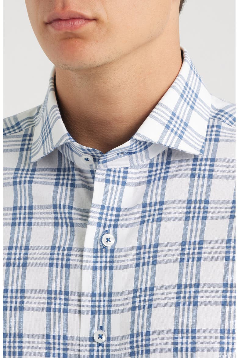Trim Fit Plaid Cotton Dress Shirt, Alternate, color, NAVY/ WHITE