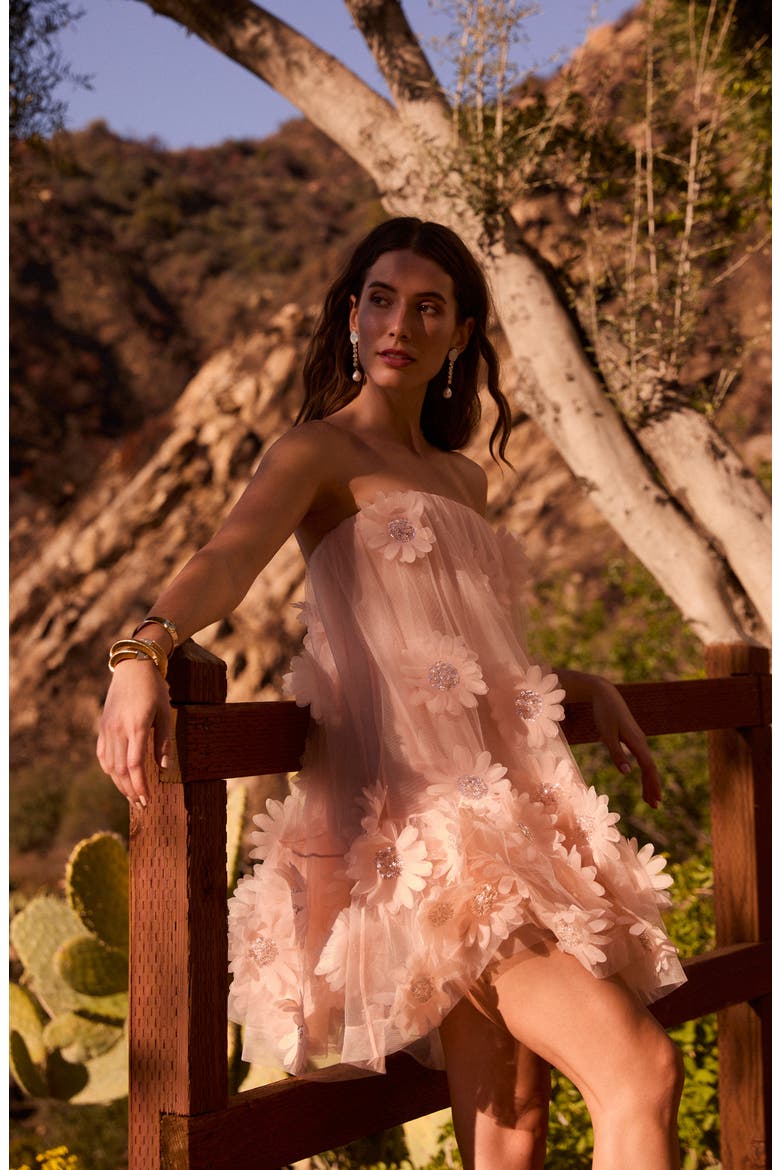 Bianca Beaded Floral Appliqué Strapless Cocktail Minidress, Alternate, color, BLUSH