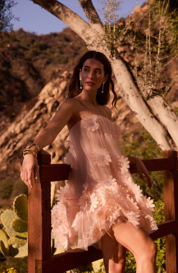 Bianca Beaded Floral Appliqué Strapless Cocktail Minidress
