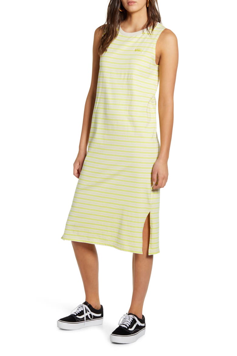 Stripe Sleeveless Midi Tank Dress, Main, color, LEMON TONIC