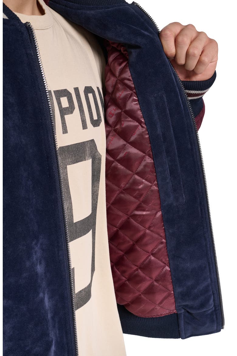 Faux Suede Varsity Bomber Jacket, Alternate, color, NAVY