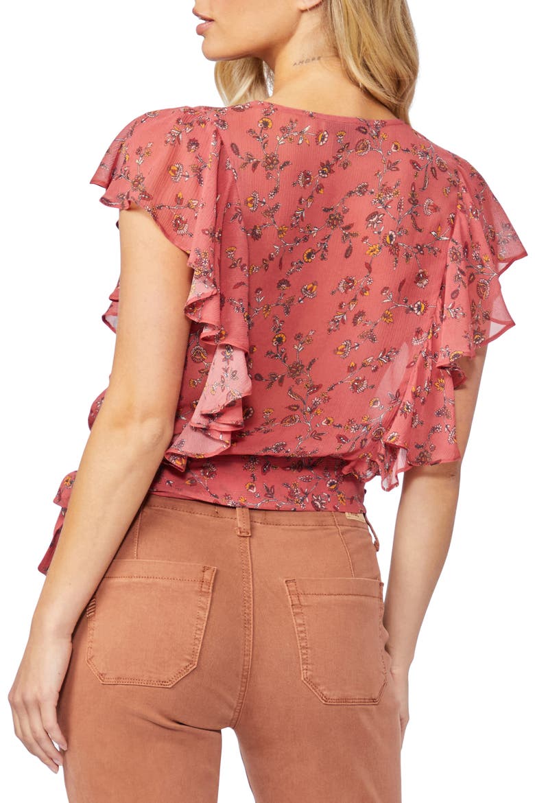 Trista Floral Print Ruffle Silk Blouse, Alternate, color, PAPYA MLT
