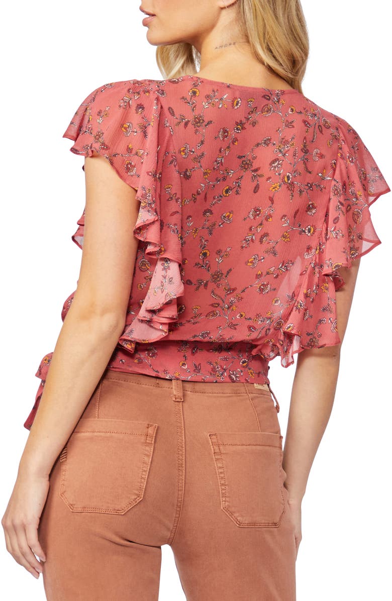 PAIGE Trista Floral Print Ruffle Silk Blouse, Alternate, color, 