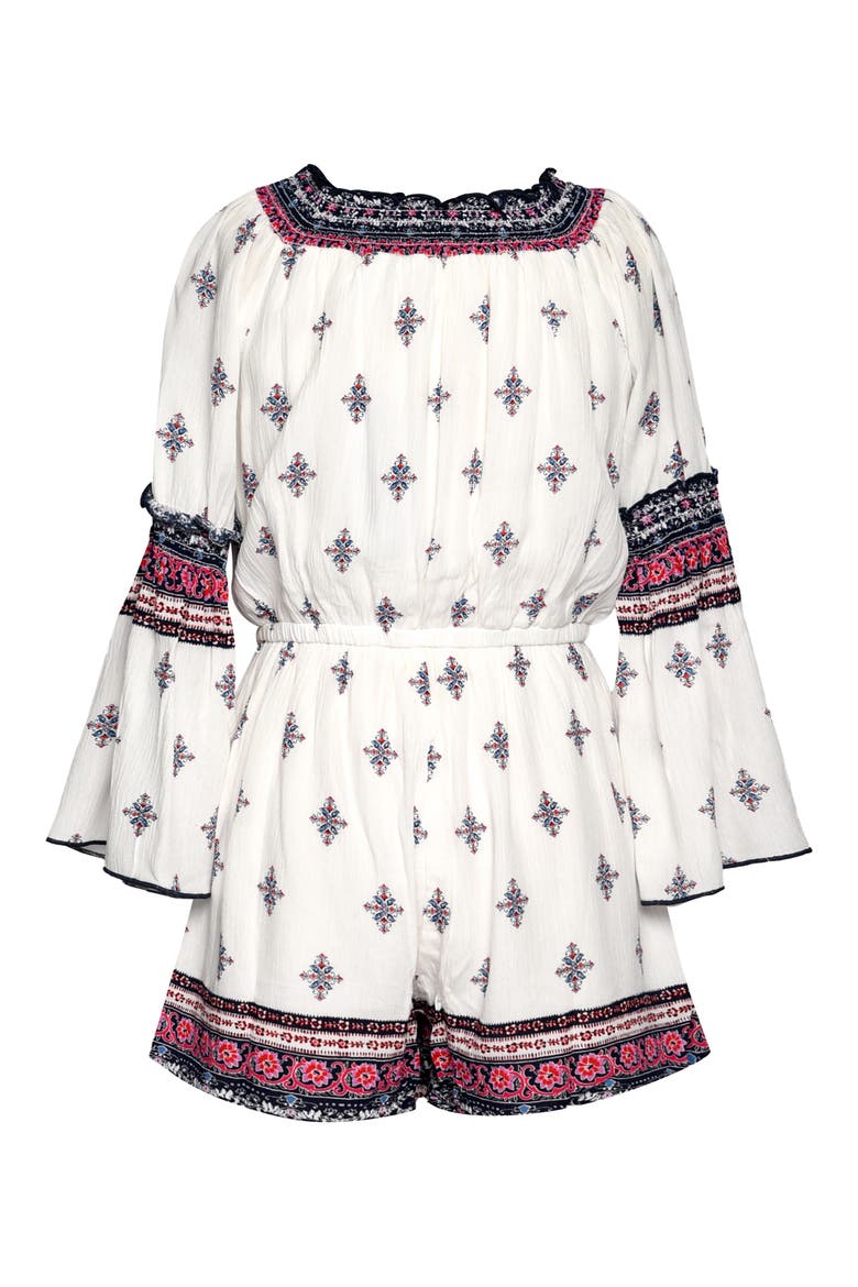 Print Long Sleeve Romper, Alternate, color, WHITE MULTI