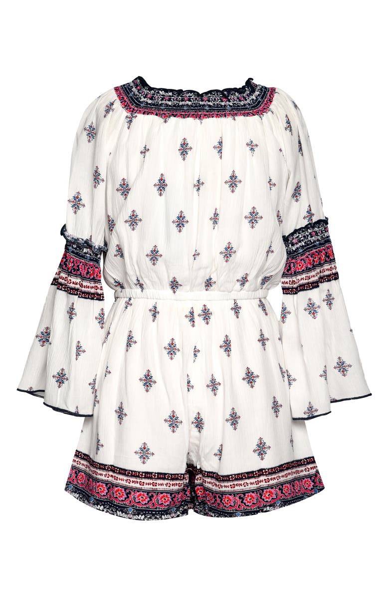 Truly Me Print Long Sleeve Romper, Alternate, color, White Multi