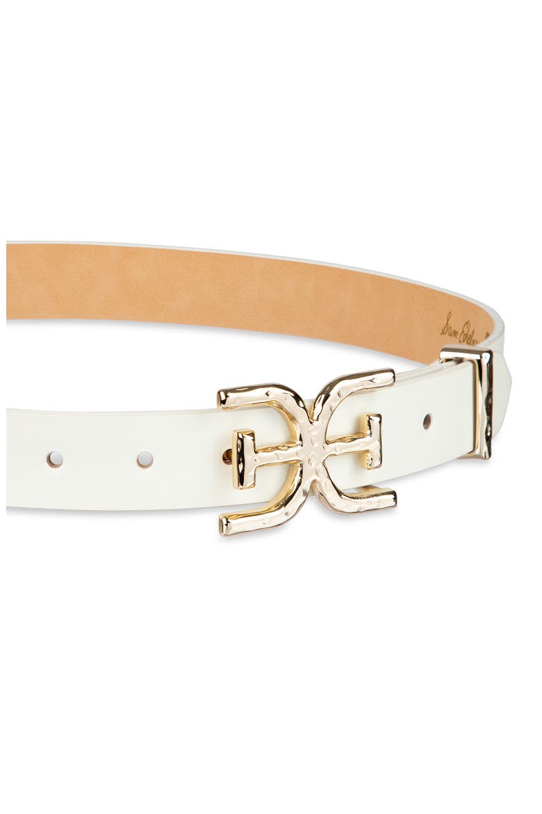 Hammered Logo Buckle Belt, Alternate, color, IVORY