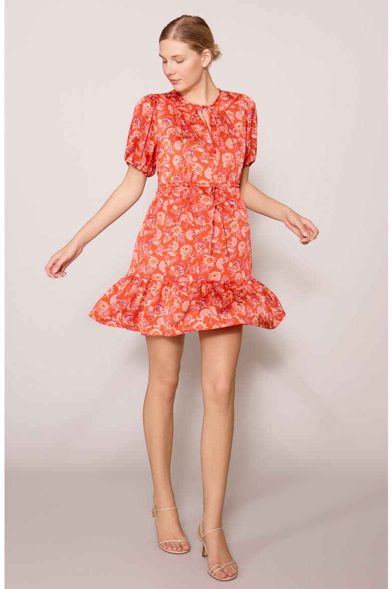 Puff Sleeve Print Minidress, Alternate, color, RED