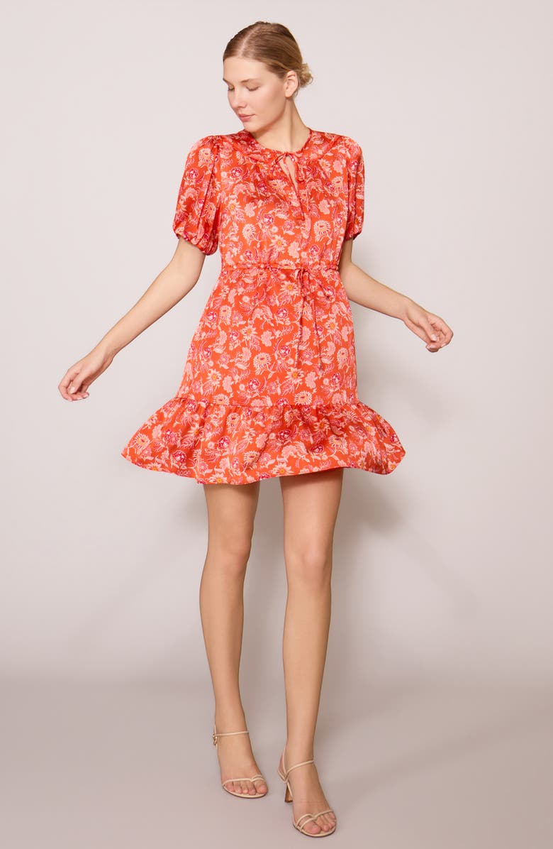 MELLODAY Puff Sleeve Print Minidress, Alternate, color, Red
