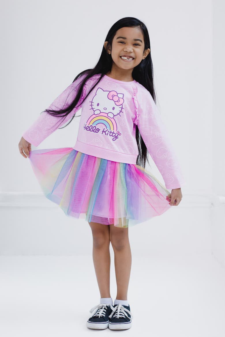 Long Sleeve Tutu Dress, Alternate, color, Hello Kitty Pink