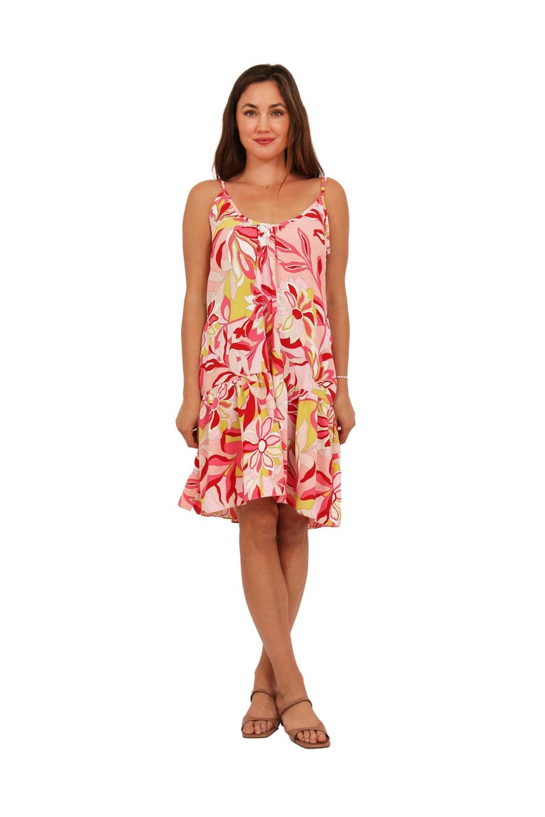 Womens Essential Floral Print Scoop Neck Spaghetti Strap Pocket A-Line Mini Dress, Main, color, Pink Multi