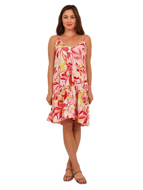 Womens Essential Floral Print Scoop Neck Spaghetti Strap Pocket A-Line Mini Dress