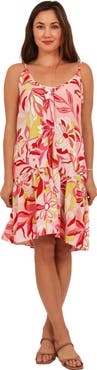 24seven Comfort Apparel Womens Essential Floral Print Scoop Neck Spaghetti Strap Pocket A-Line Mini Dress