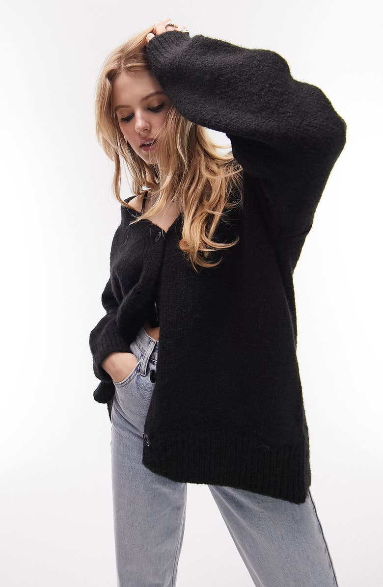 Topshop V-Neck Midi Cardigan, Main, color, 