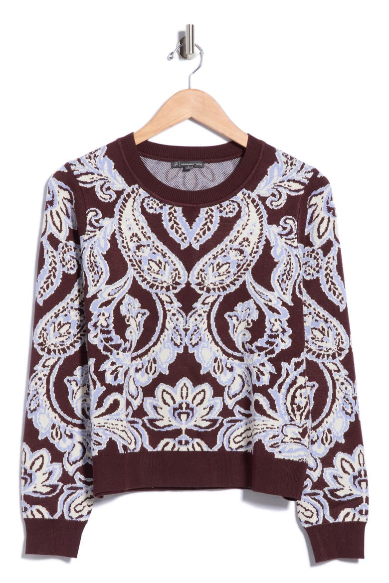 Floral Jacquard Sweater, Main, color, CHOCOLATE LARGE PAISLEY