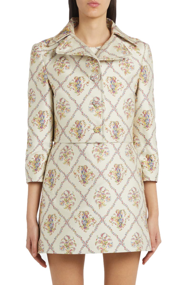 Etro Lattice Floral Jacquard Crop Jacket, Main, color,