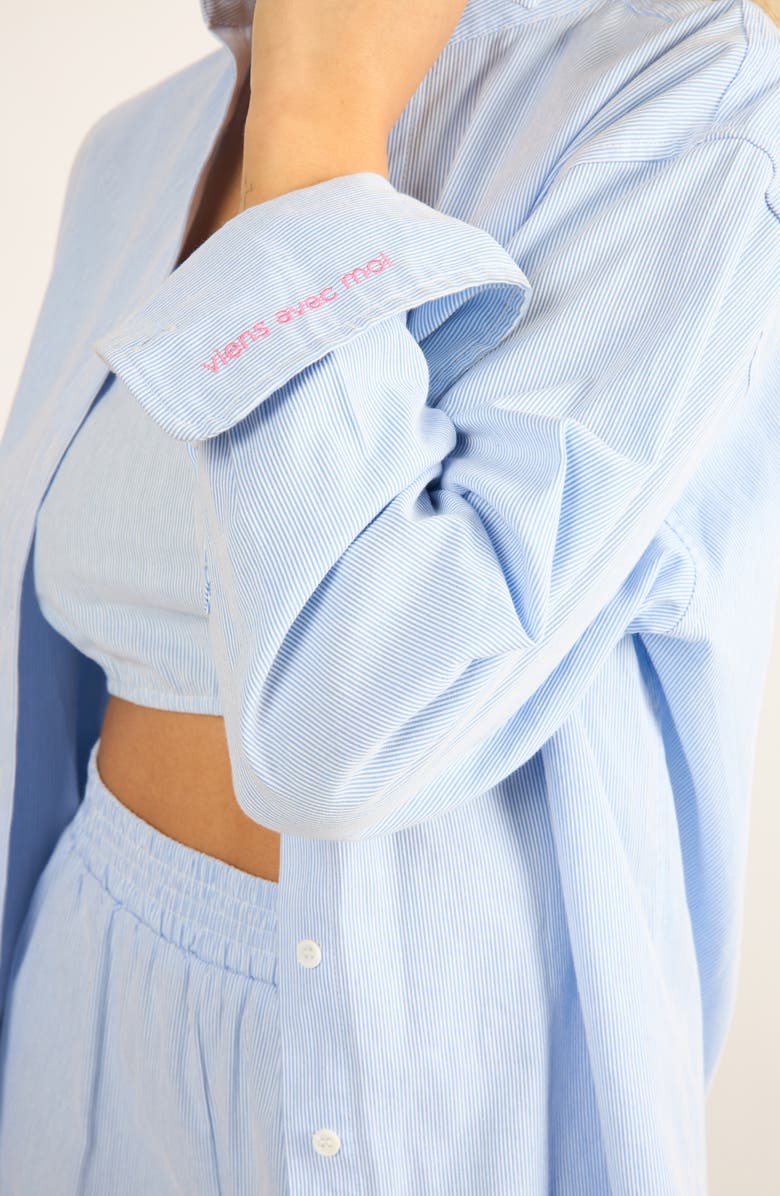 Viens Avec Moi Everyday Oversize Stripe Button-Up Shirt, Alternate, color, Blue Stripe