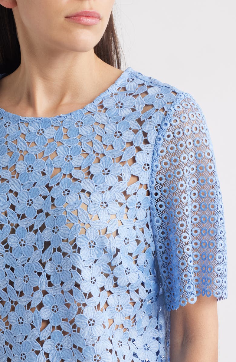 Milly Floral Geo Combo Short Sleeve Lace Top, Alternate, color, Sky Blue
