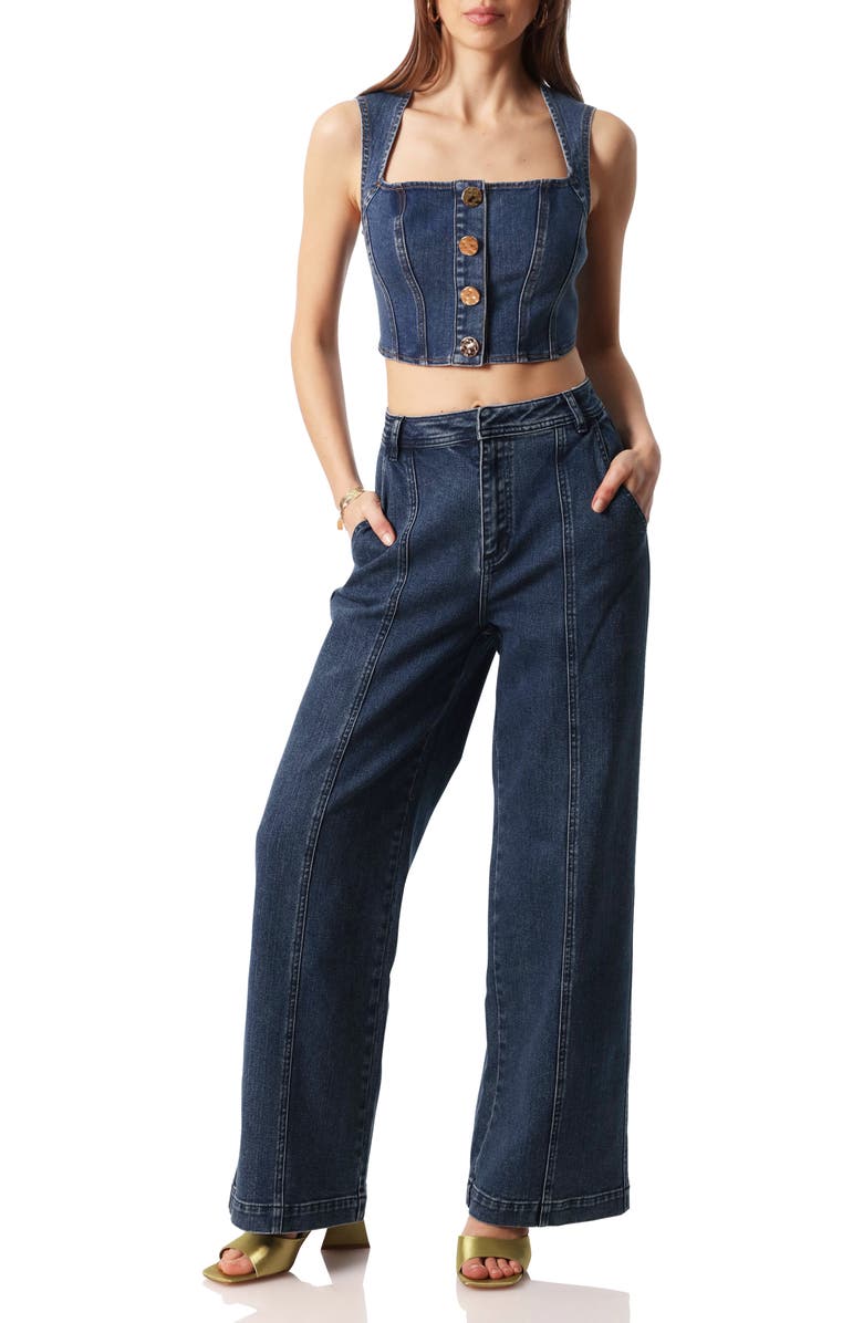 Avec Les Filles Denim Corset Crop Top, Alternate, color,