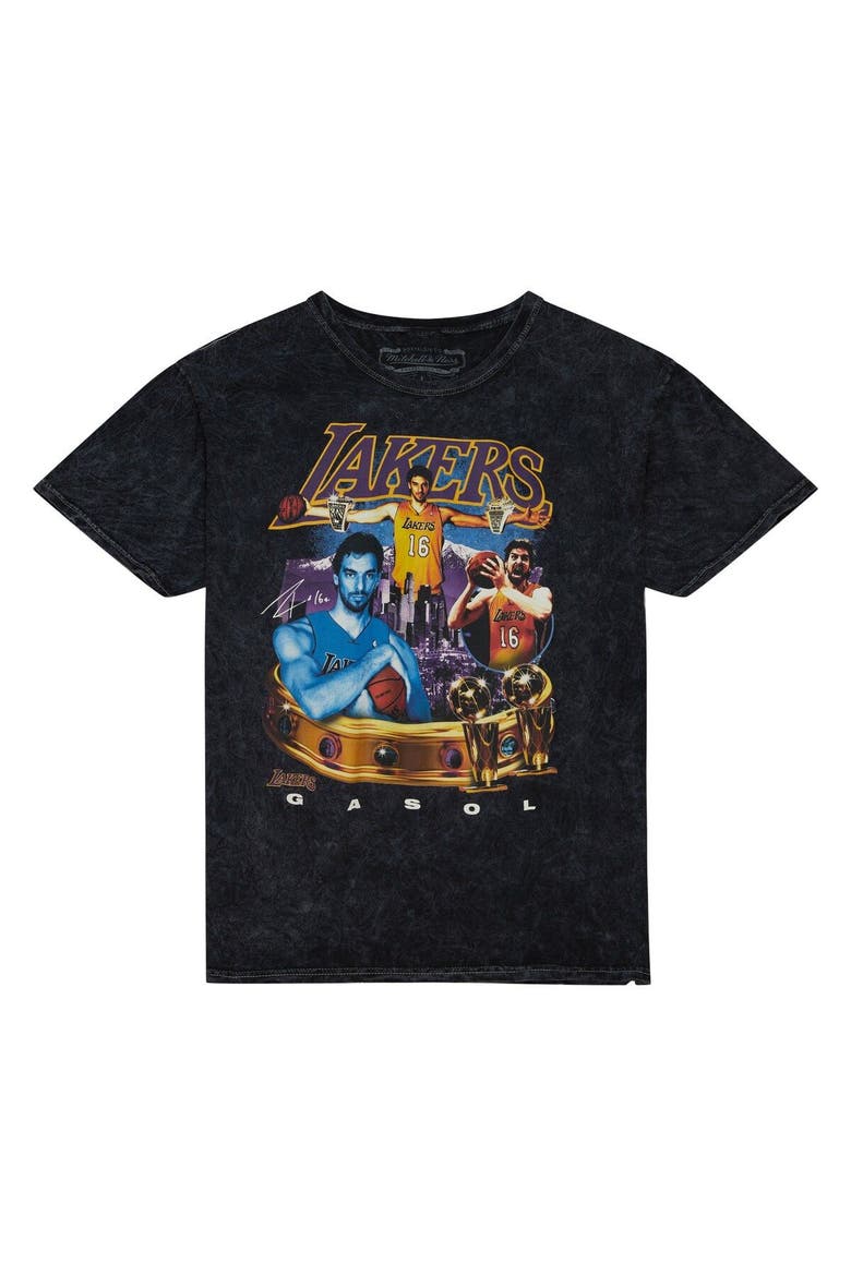Men's Mitchell & Ness Pau Gasol Black Los Angeles Lakers Crowned T-Shirt, Alternate, color, Black
