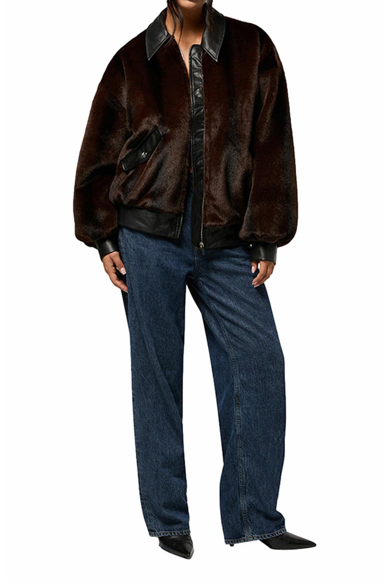 Faux Fur Bomber Jacket, Alternate, color, BROWN