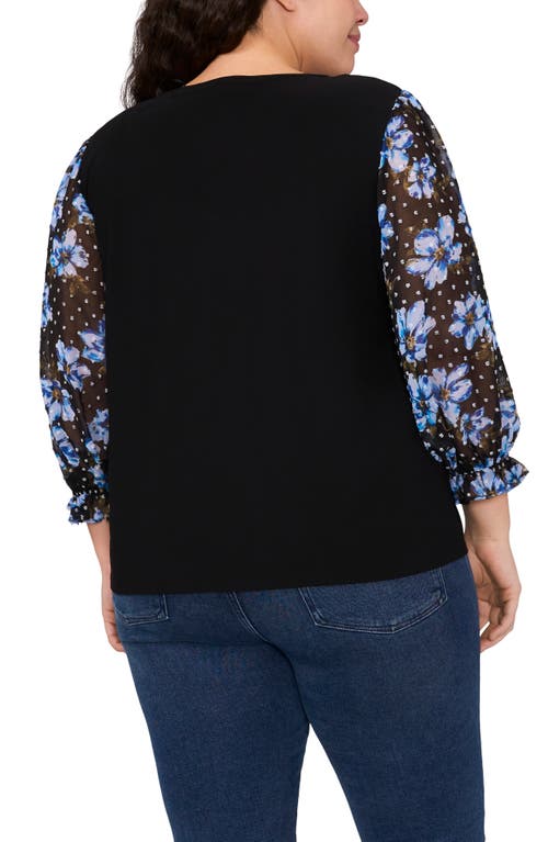Cece Floral Sleeve Mixed Media Top In Mod Black