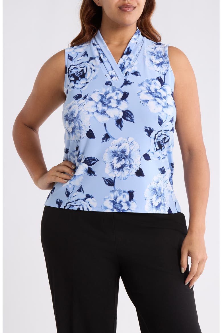 Floral Triple Pleat V-neck Top, Main, color, LAKESHORE MULTI