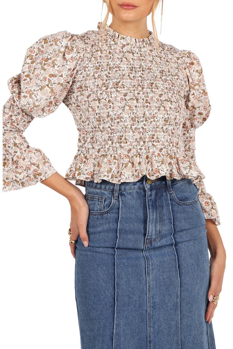 Novah Long Sleeve Smocked Peplum Top, Main, color, WHITE FLORAL