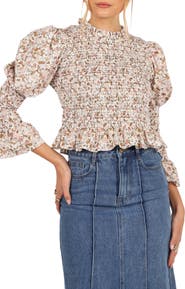 Petal & Pup Novah Long Sleeve Smocked Peplum Top