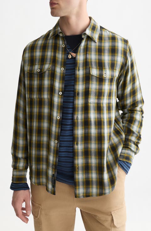 Relaxed Fit Plaid Double Face Cotton Button-Up Shirt