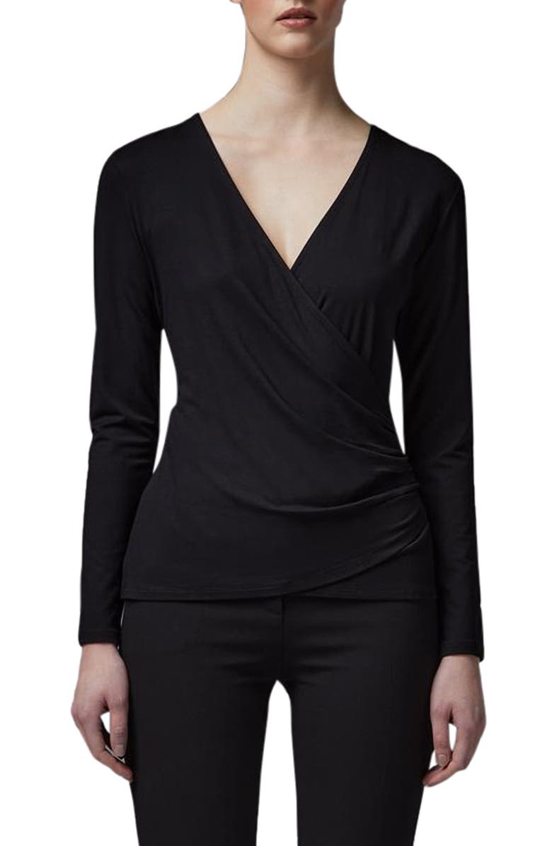 LK Bennett Eames Surplice Jersey Top, Main, color, Bla-Black