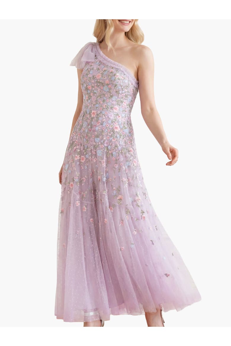 Sylvia Rose One-Shoulder Bow Ankle Gown, Main, color, Powder Lilac/Bright