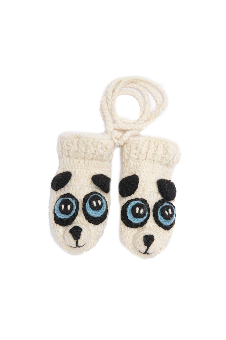 Crochet Panda Mittens, Main, color, White combo