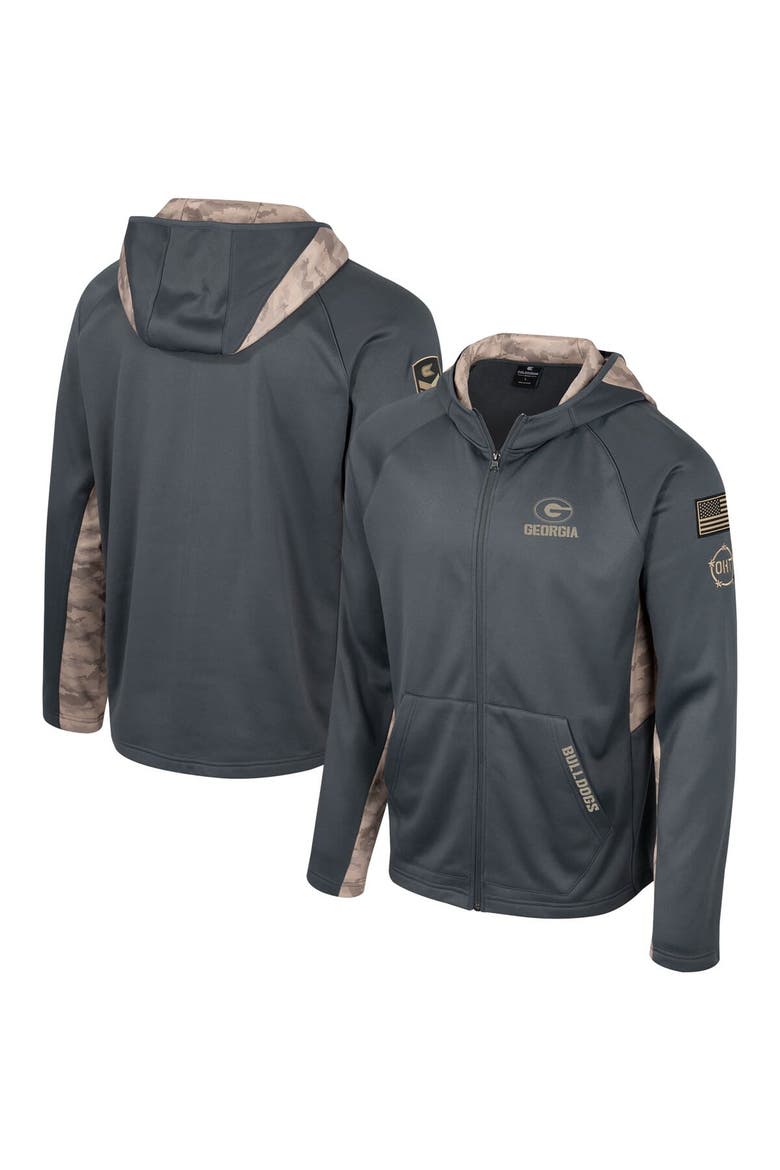 Men's Colosseum Charcoal Georgia Bulldogs OHT Military Appreciation Camo Raglan Full-Zip Hoodie, Alternate, color, Charcoal