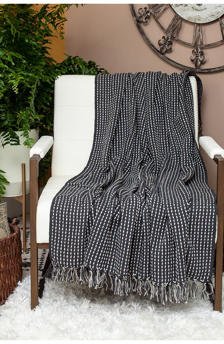 PARKLAND COLLECTION Petra Casual Beige 52" x 67" Woven Handloom Throw, Alternate, color, Black