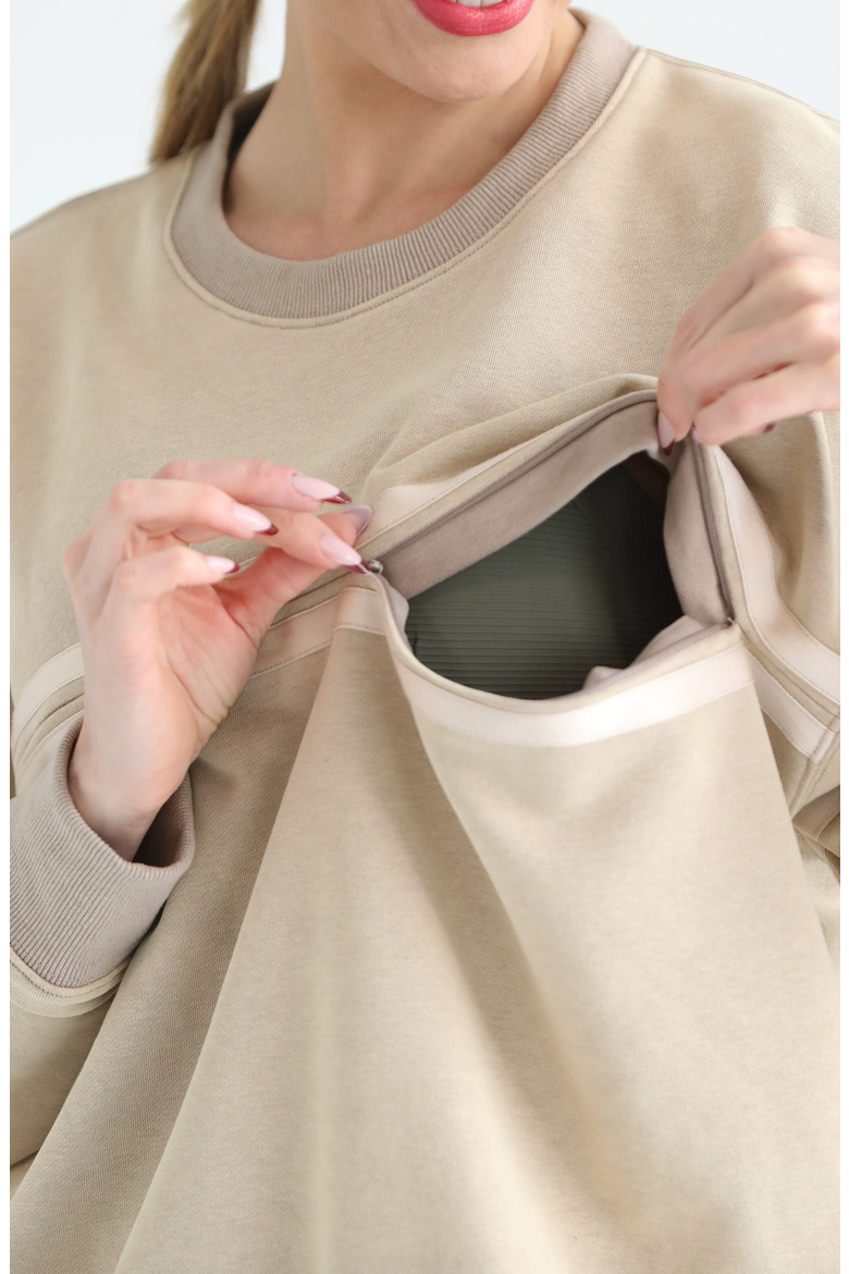 Celine Slouchy Nursing Pullover, Alternate, color, Sandy Dunes
