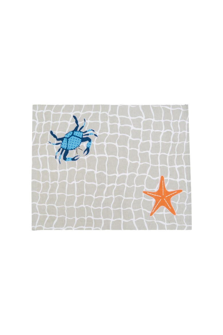 Crab Net Placemats Set of 6 White Coastal Ocean Beach Nautical, 14" x 20", Main, color, White