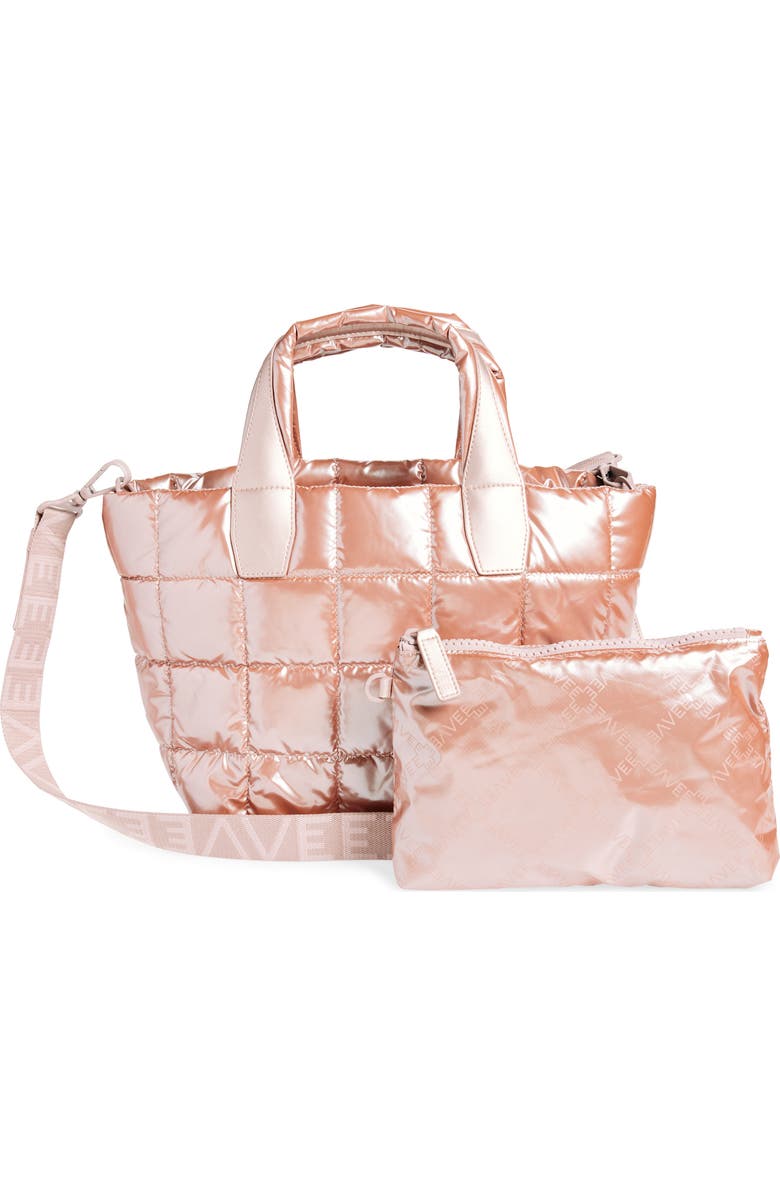 VeeCollective Small Porter Water Repellent Quilted Recycled Nylon Tote, Alternate, color, Gin Fizz Metallic