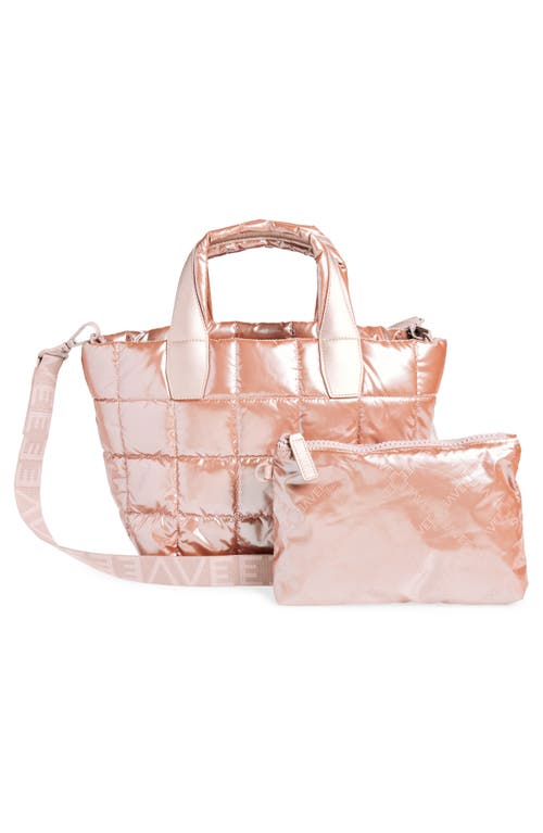 Veecollective Small Porter Water Repellent Quilted Recycled Nylon Tote In Gin Fizz Metallic